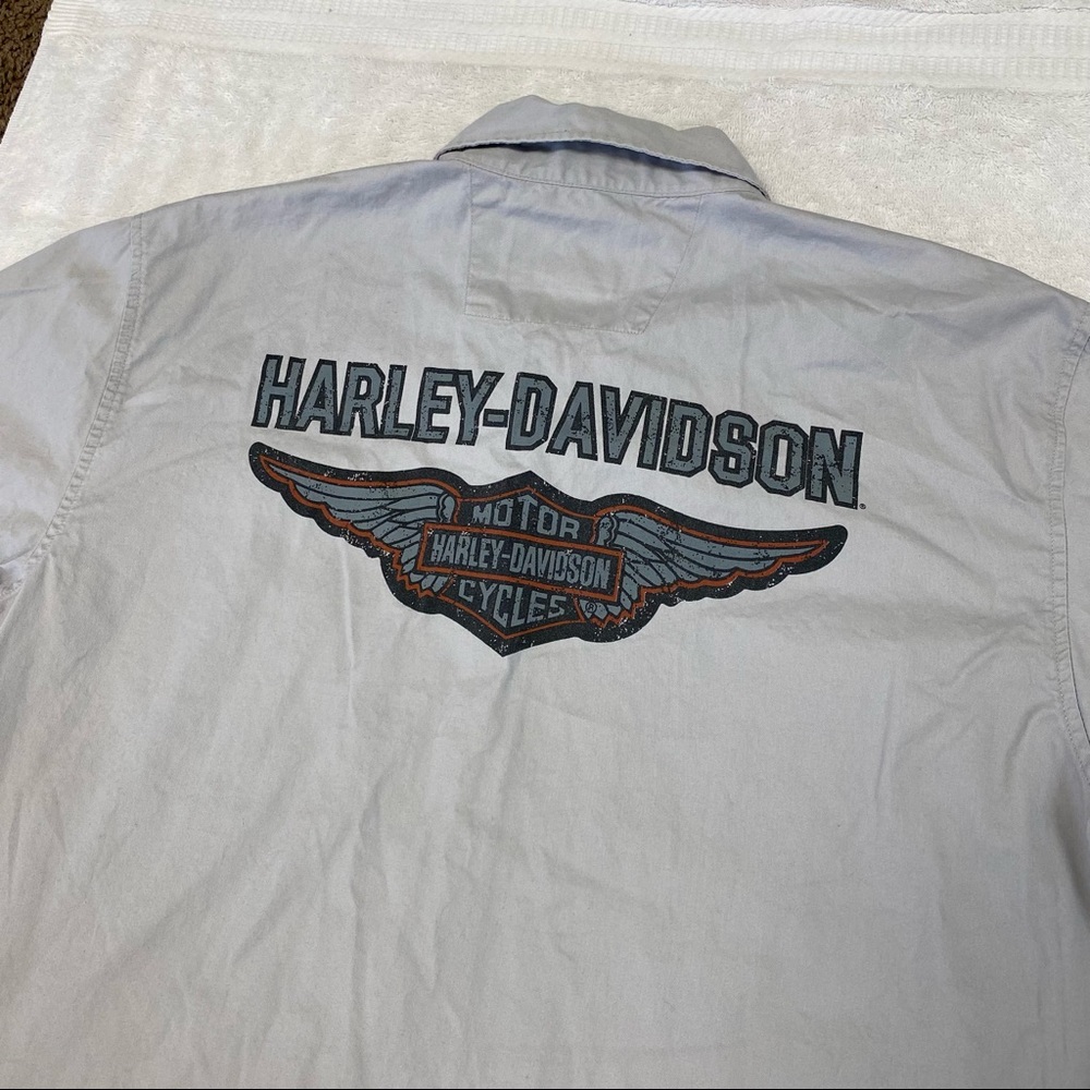 Harley Davidson Button Up Work Shirt Gray Mens Size L